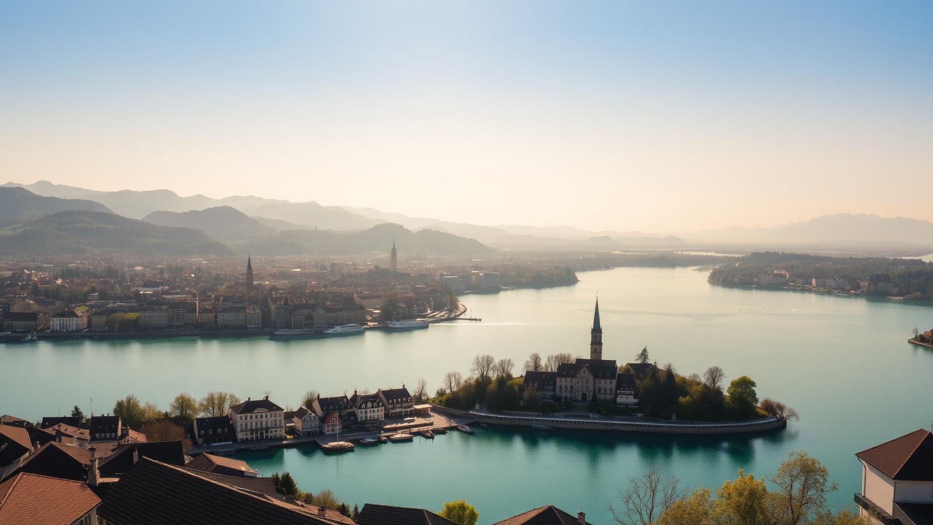 Biel/Bienne am Bielersee mit Blick auf die Jura-Region